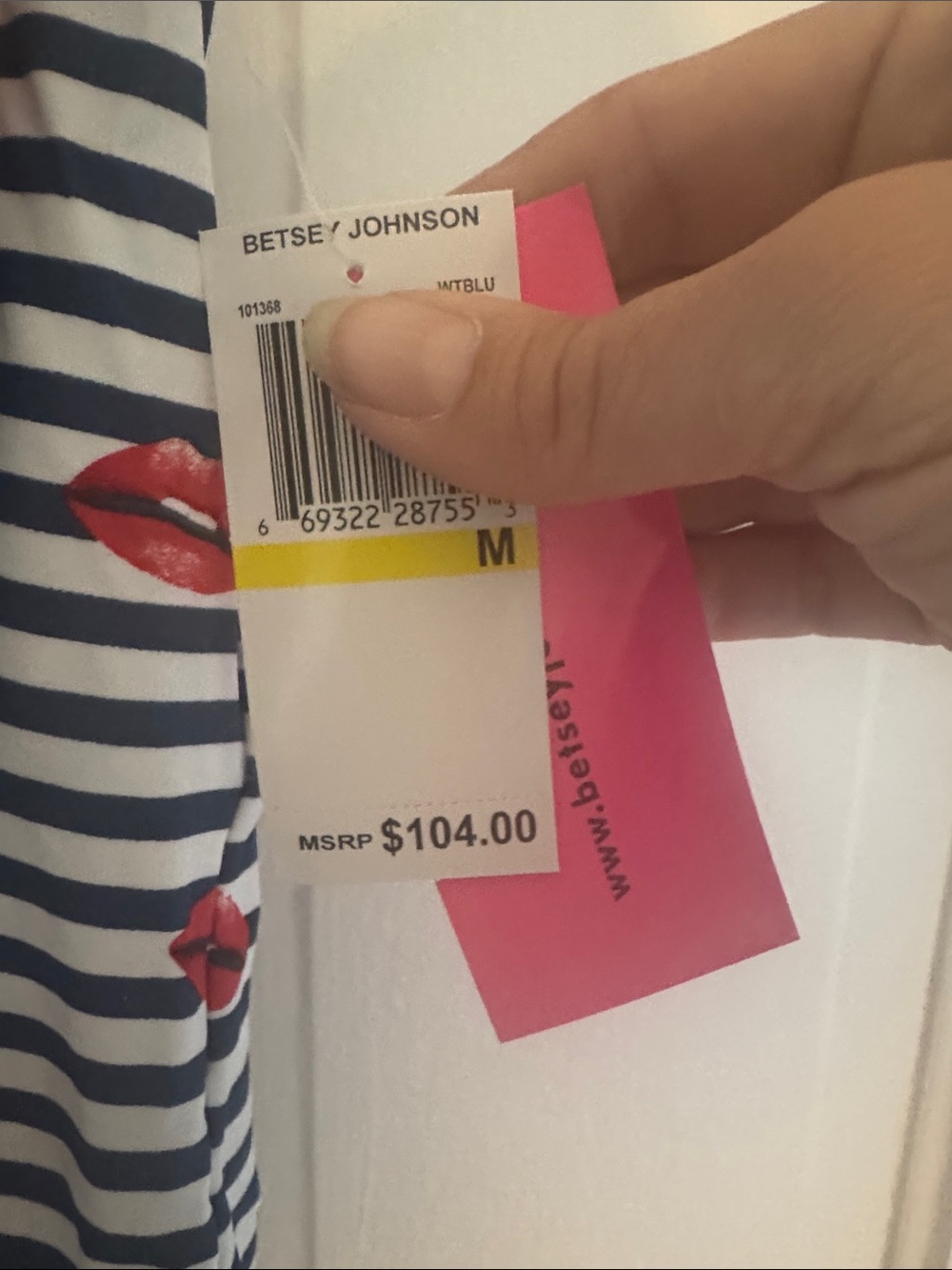 Betsey Johnson Navy and White Striped One-Piece Swimsuit with Red Lip Print - Picture 3 of 3